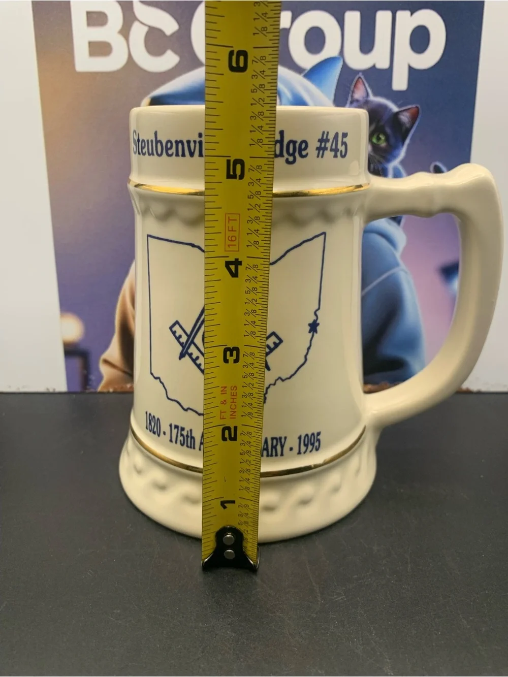 Vintage Steubenville Ohio Masonic Mason Lodge #45 175th Anniversary Mug Stein